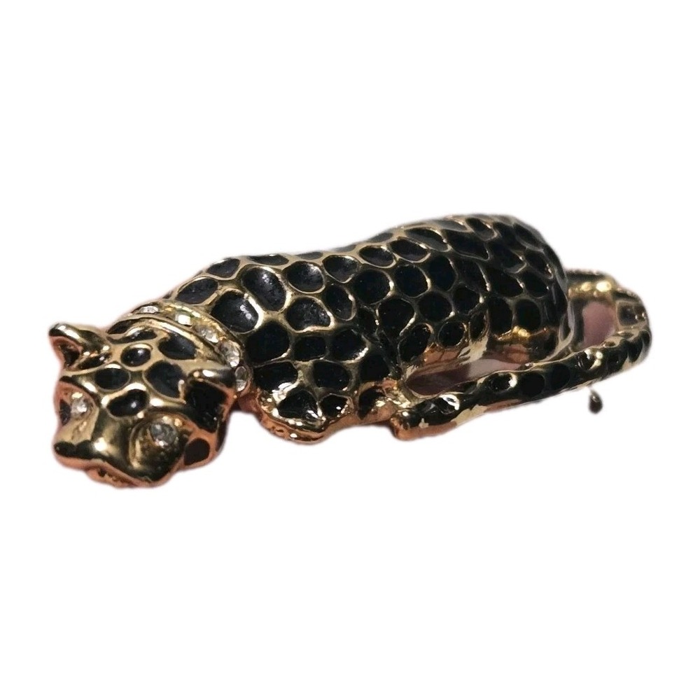 Vintage JAGUAR Brooch Pin Cheetah Leopard Enamel Gold Tone Finish‎ Collectible